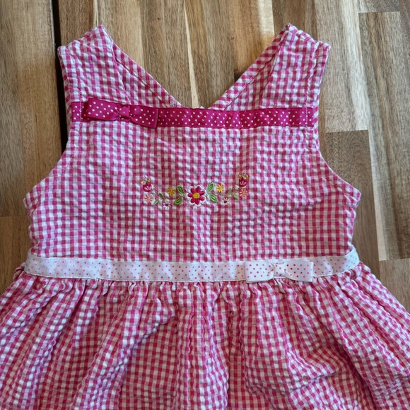 VINTAGE floral embroidered pink checkered girls summer dress size 6 - Picture 2 of 7